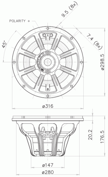 Faital Pro 12RS1066 - 12" Subwoofer, 8 Ohm