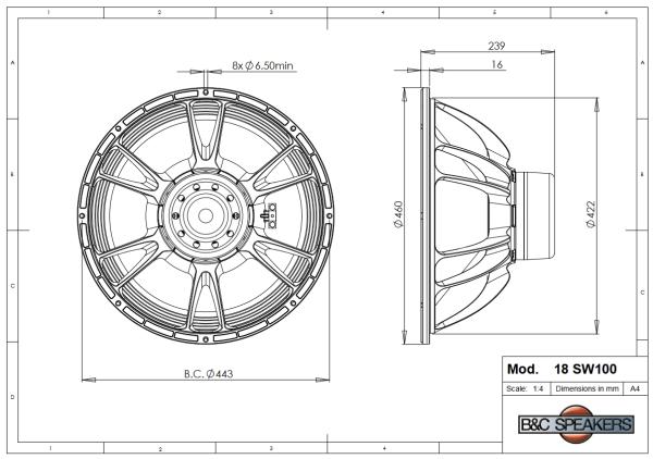 B&C 18SW100 - 18" Neodym Subwoofer