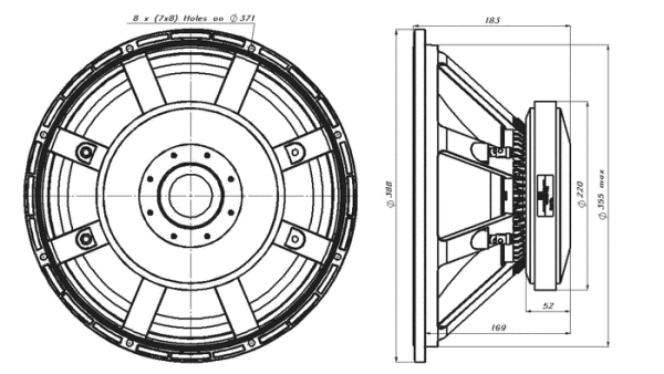 BMS 15S435 - 15" Subwoofer, 8 Ohm