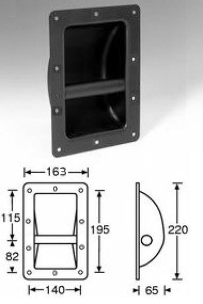 Boxengriff, Stahl-Griff schwarz 220x163 mm, 10 Loch