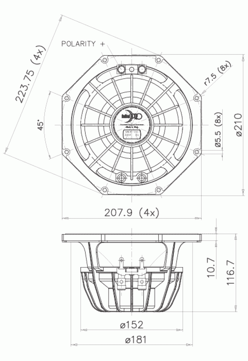 Faital Pro W8N8-150 - 8" Mitteltöner, 8 ohm