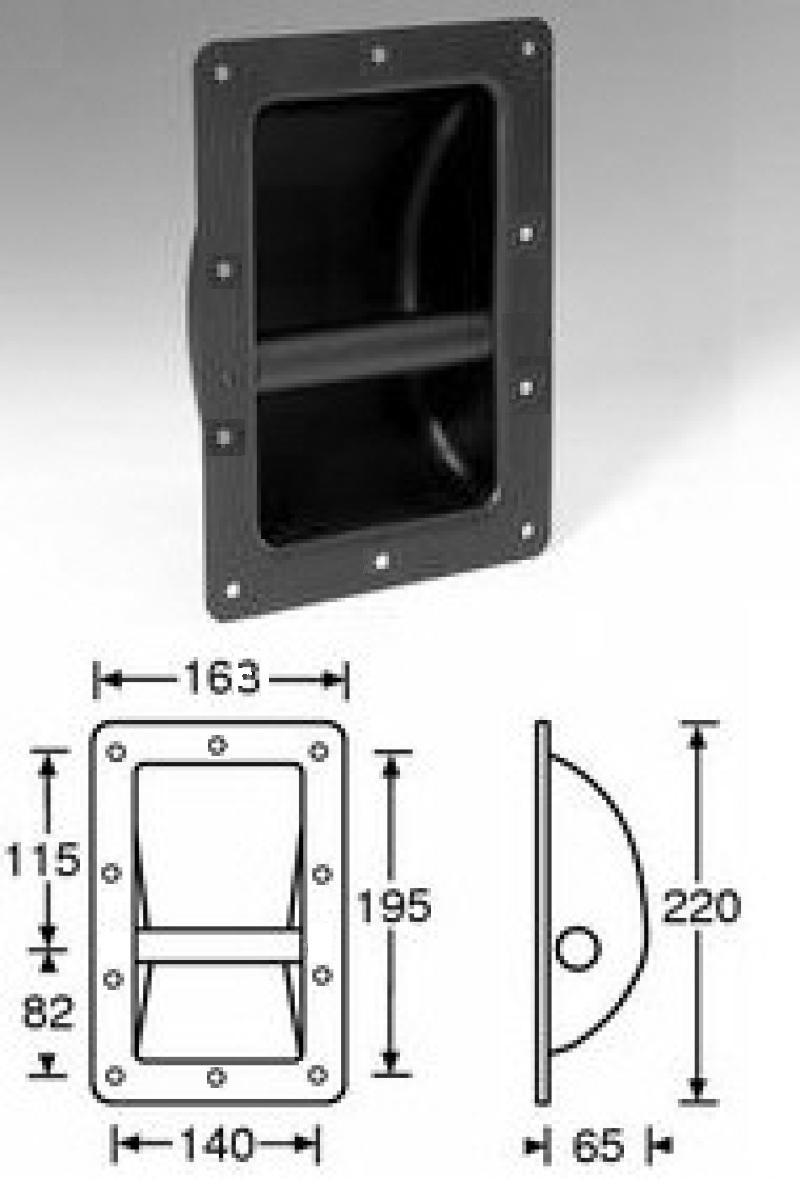 Boxengriff, Stahl-Griff schwarz 220x163 mm, 10 Loch